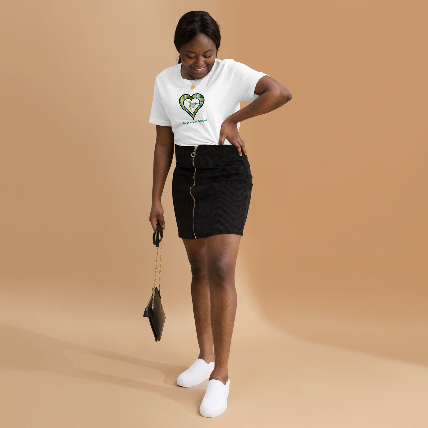 T-shirt ajusté Unisexe Coeur Madras Vert Kè an mwen
