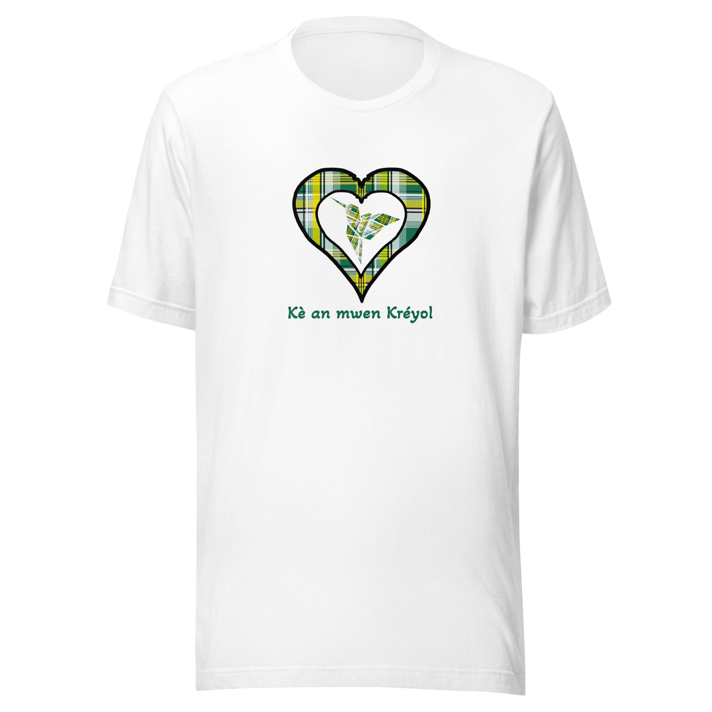 T-shirt ajusté Unisexe Coeur Madras Vert Kè an mwen