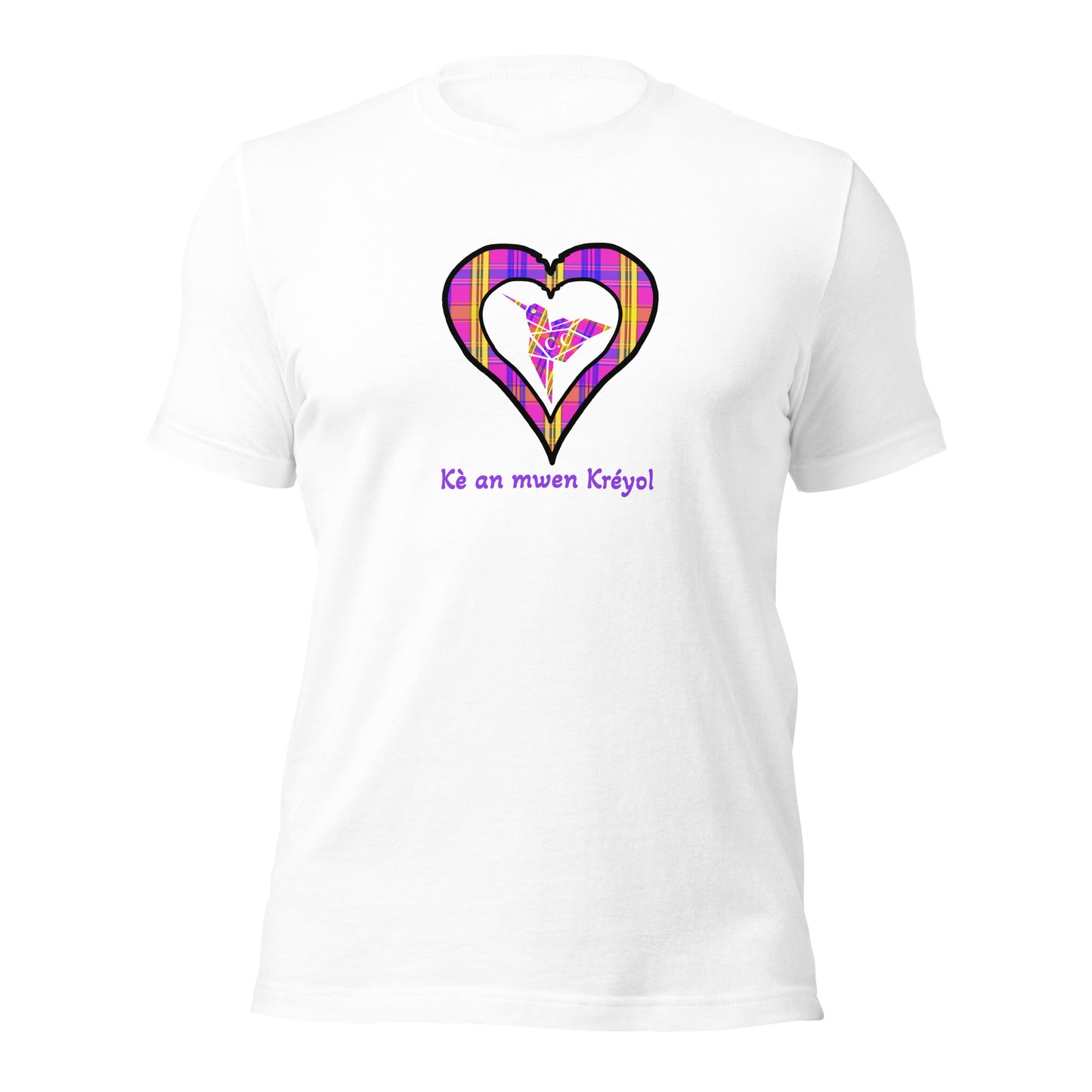 T-shirt ajusté Unisexe Coeur Madras Violet Kè an mwen