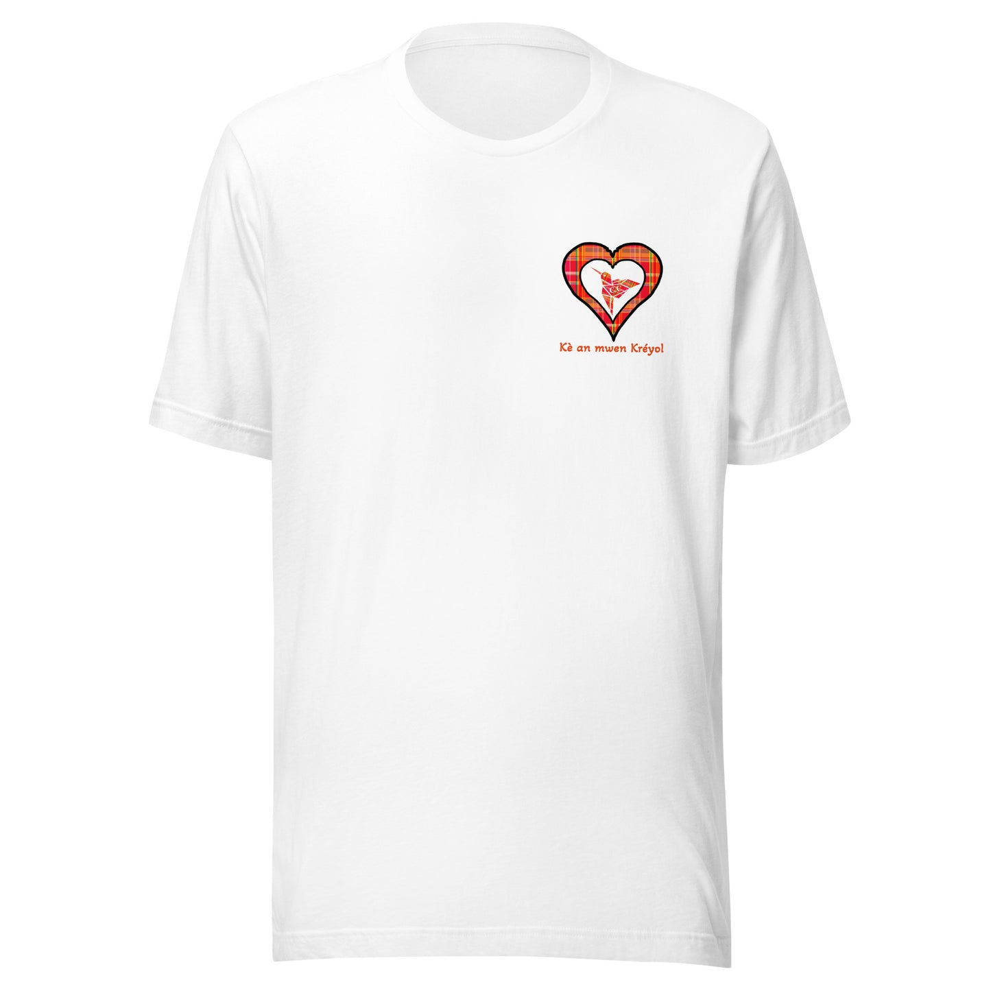 Camiseta ajustada unisex con pecho de corazón Madras rojo Kè an mwen