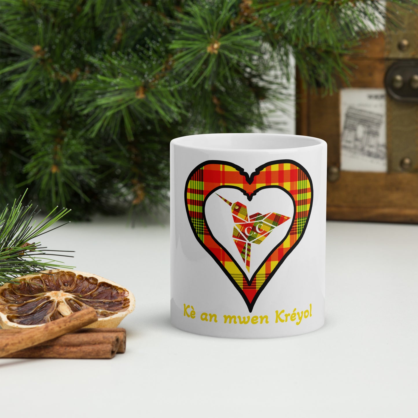 Mug Blanc Brillant Madras Sunshine kè an mwen