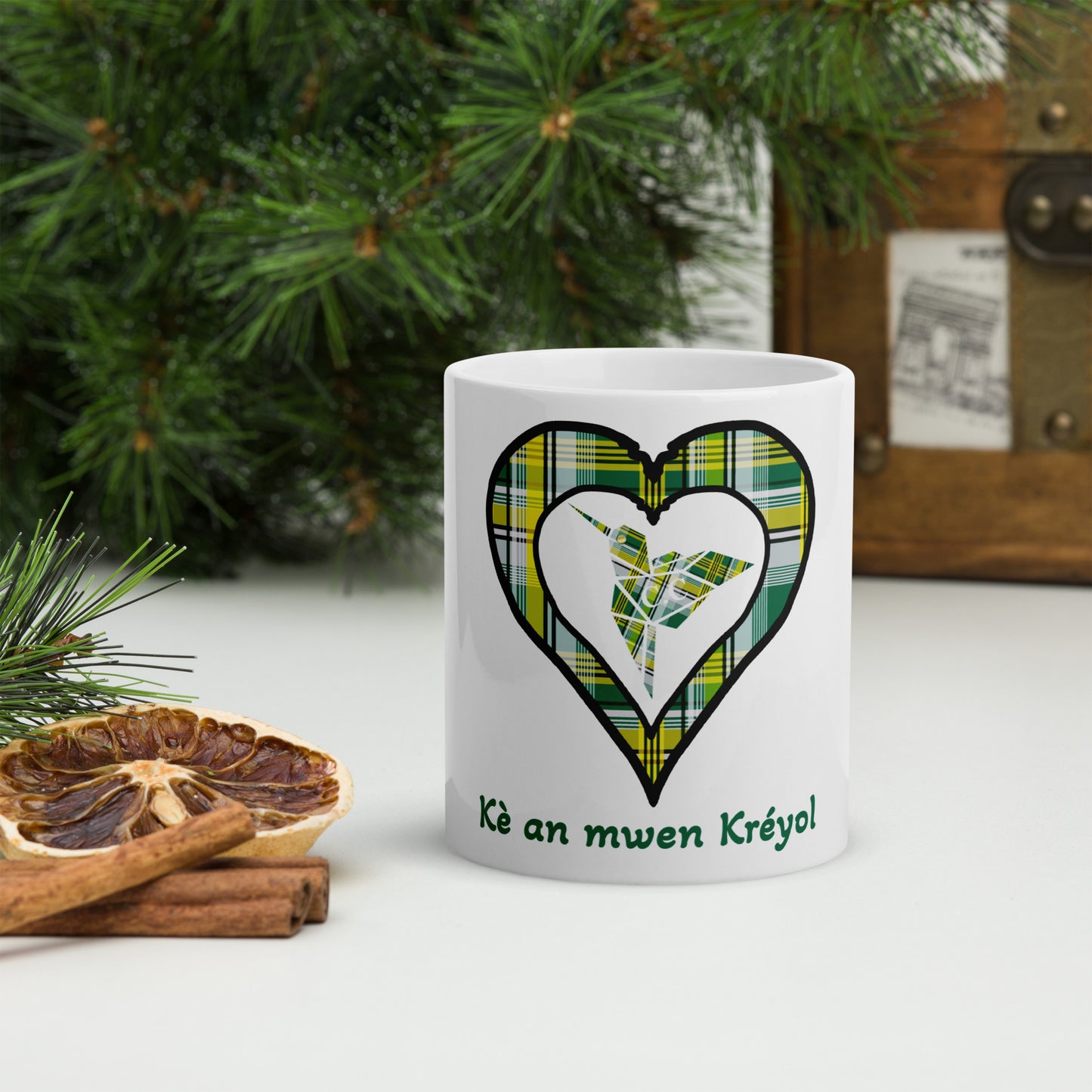 Mug Blanc Brillant Madras vert Kè an mwen