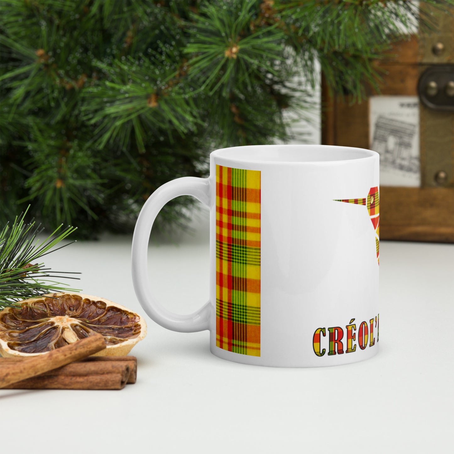 Mug Blanc Brillant Créol'Attitude Madras Sunshine