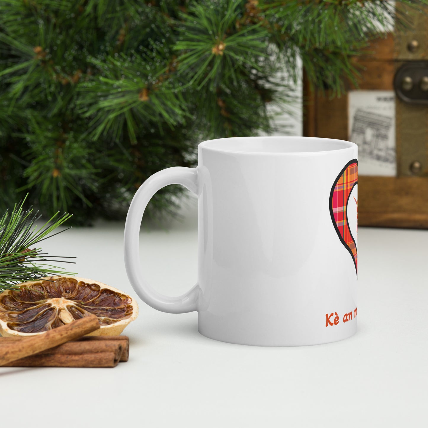 Mug Blanc Brillant Madras rouge kè an mwen