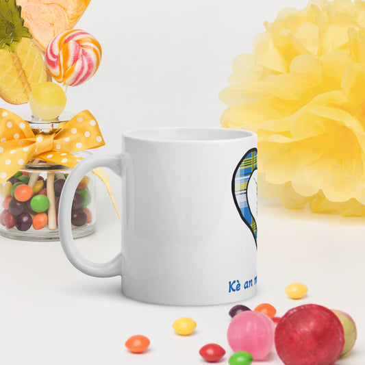 Mug Blanc Brillant Madras bleu kè an mwen