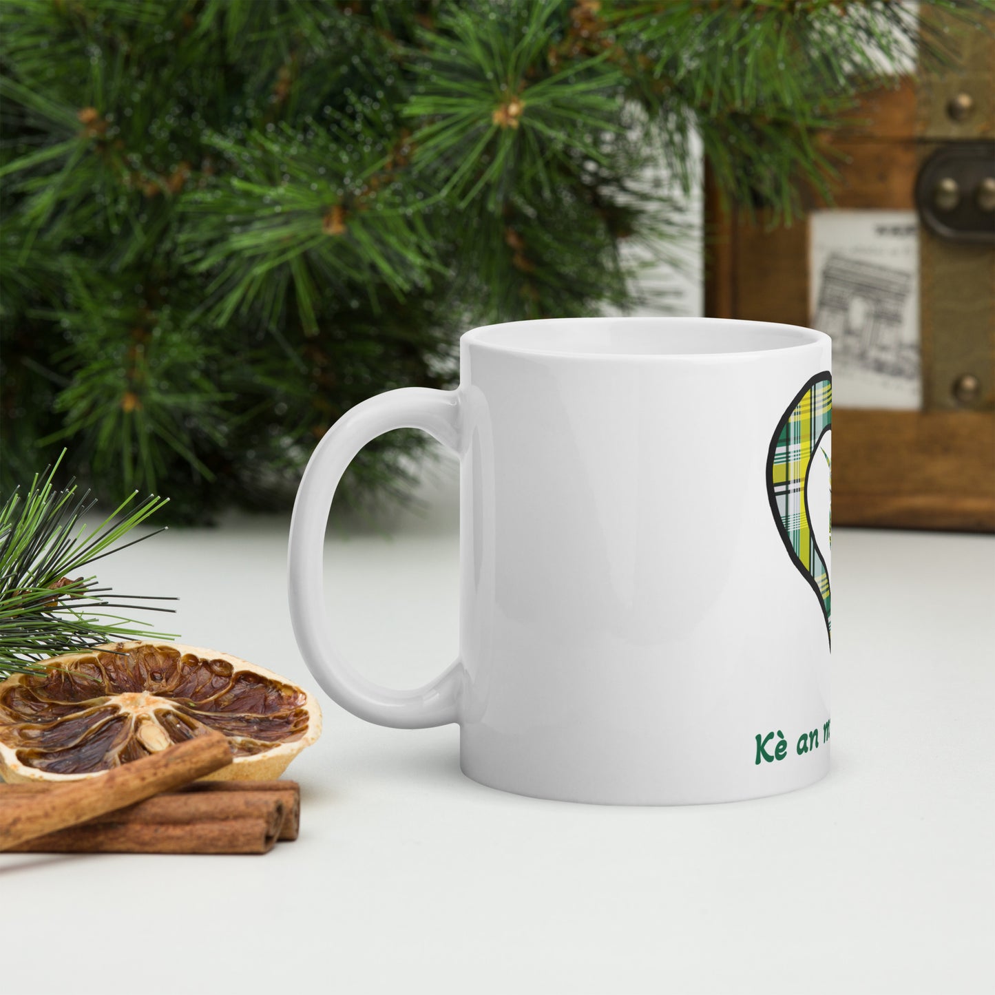 Mug Blanc Brillant Madras vert Kè an mwen