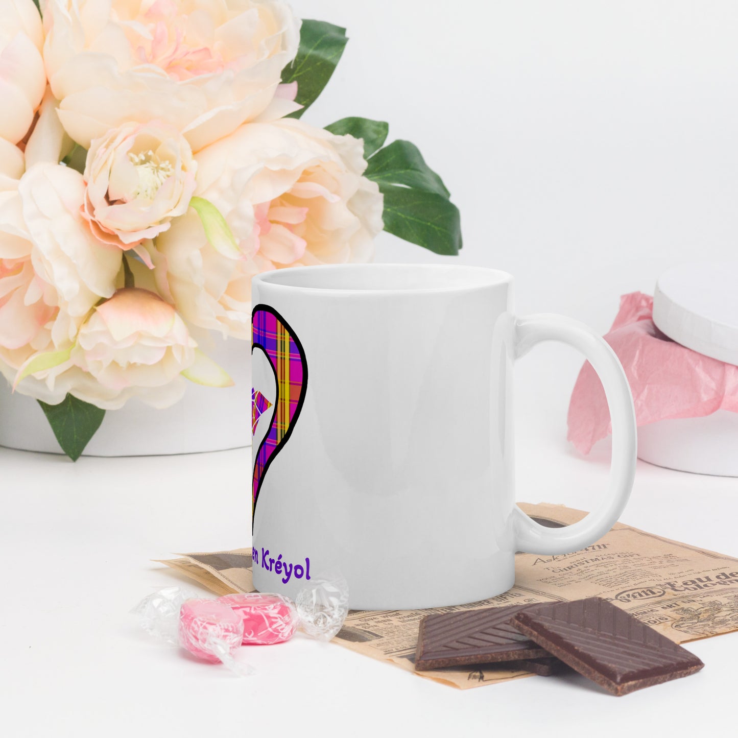 Mug Blanc Brillant Madras violet kè an mwen
