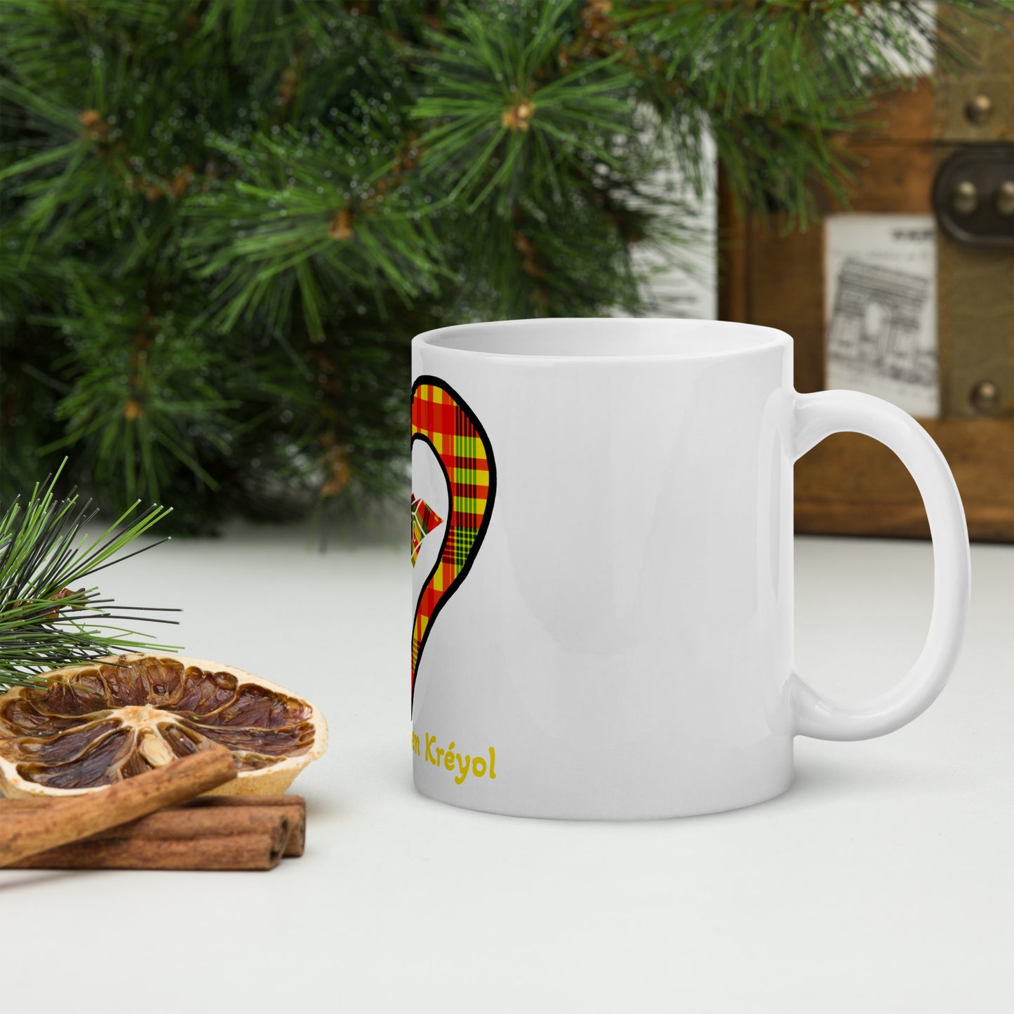 Mug Blanc Brillant Madras Sunshine kè an mwen