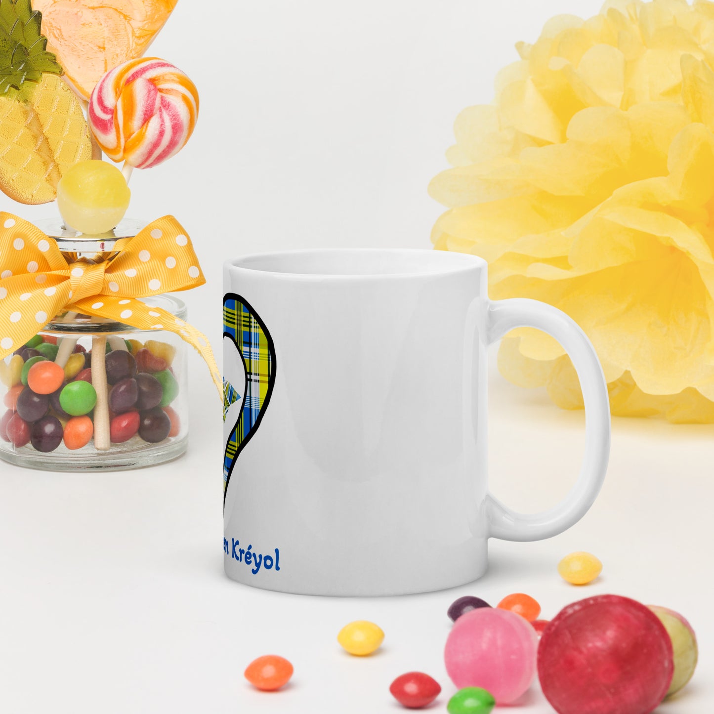 Mug Blanc Brillant Madras bleu kè an mwen