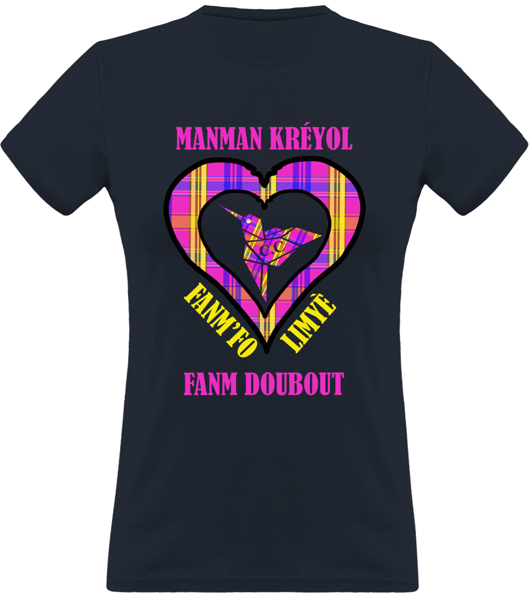 Colibri Madras Vyolèt/Violet T-shirt Manman Kréyol Fanm fo