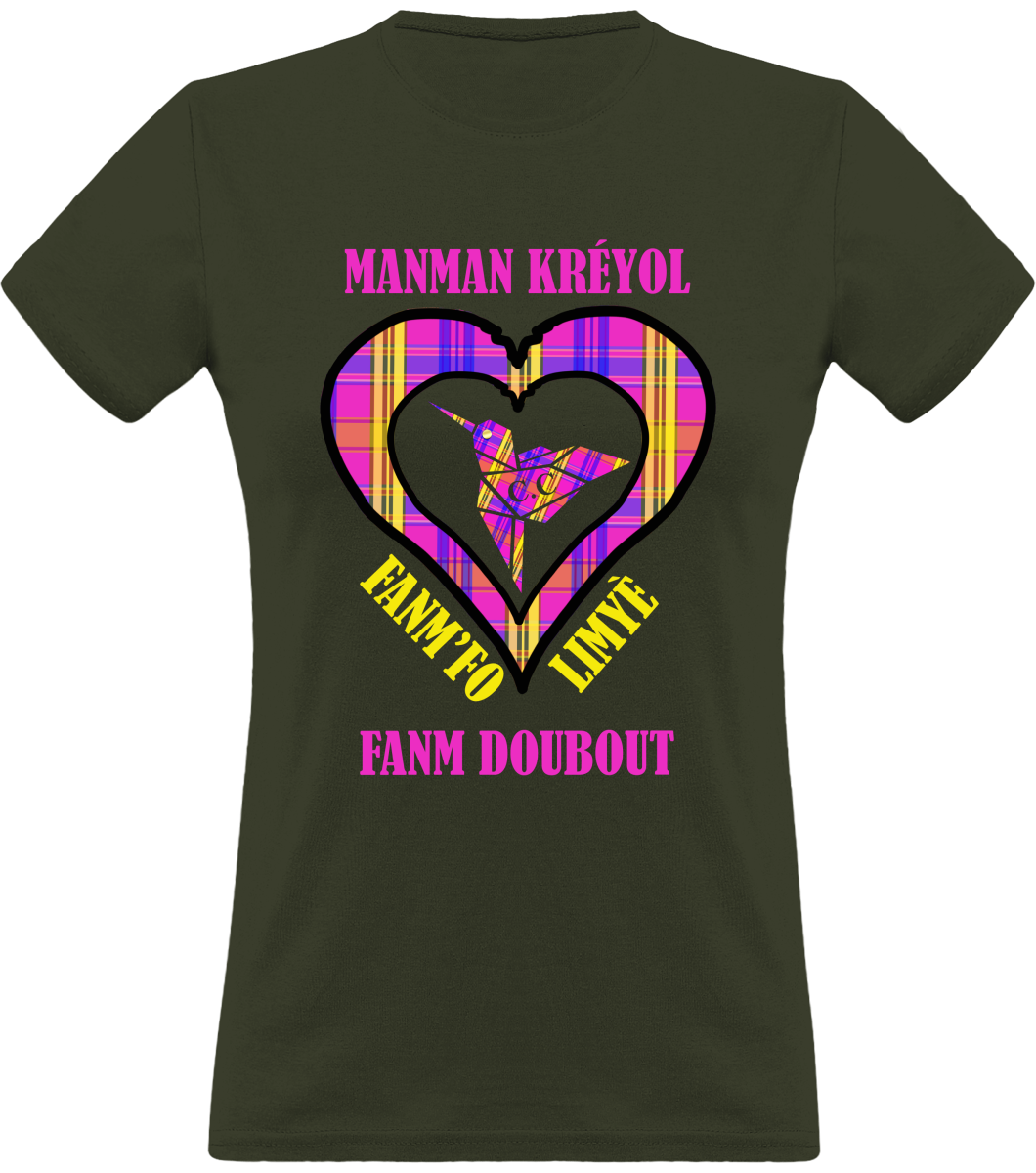 Colibri Madras Vyolèt/Violet T-shirt Manman Kréyol Fanm fo