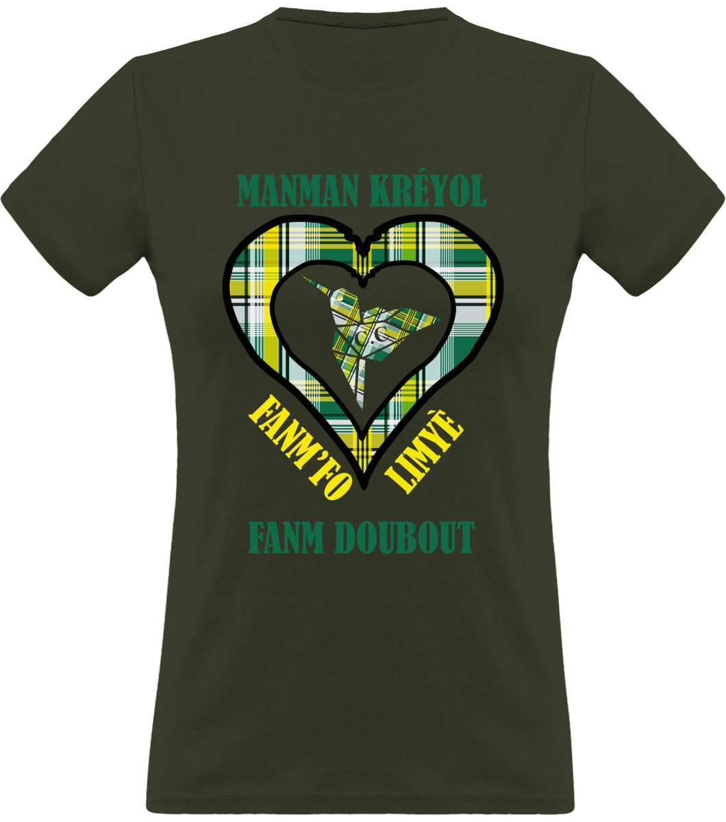 Colibri Madras Vèw/Vert T-Shirt Manman Kréyol Fanm fo