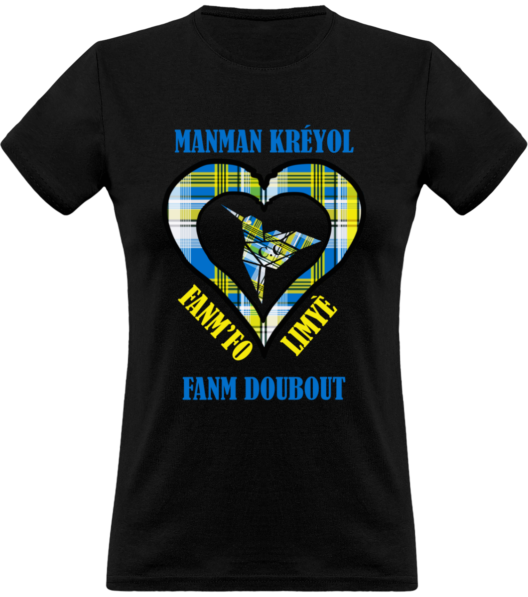 Colibri Madras Blé/Bleu T-shirt Manman Kréyol Fanm fo