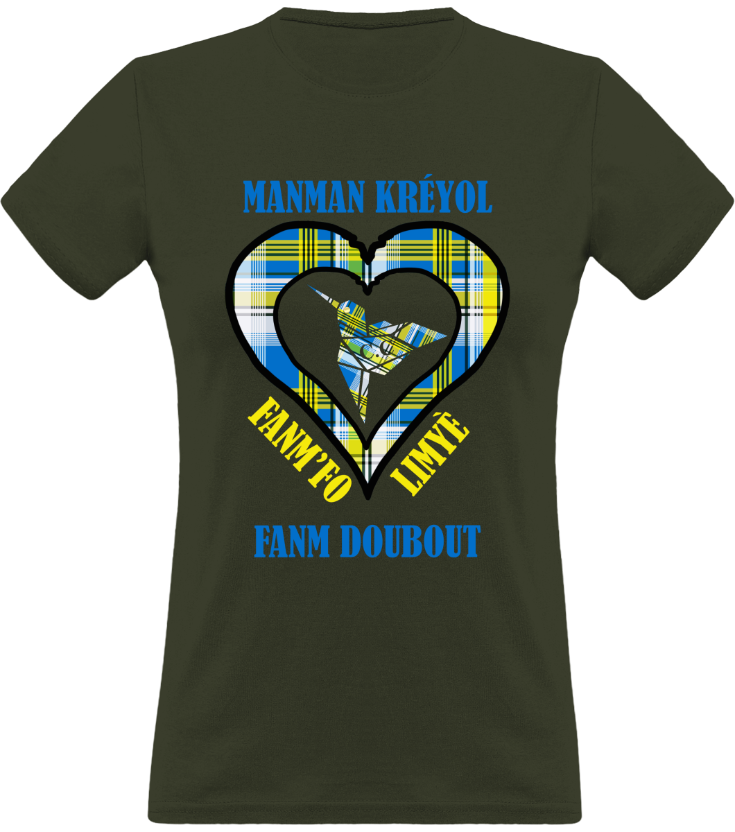 Colibri Madras Blé/Bleu T-shirt Manman Kréyol Fanm fo
