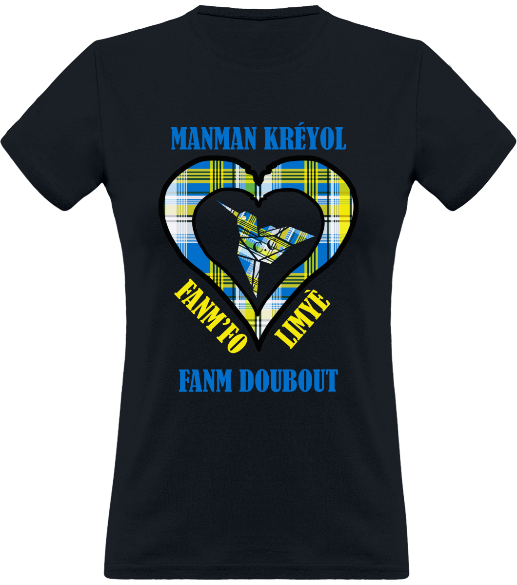 Colibri Madras Blé/Bleu T-shirt Manman Kréyol Fanm fo