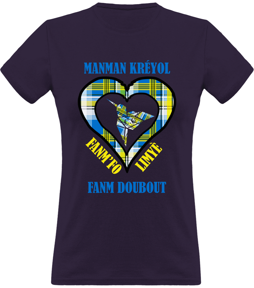 Colibri Madras Blé/Bleu T-shirt Manman Kréyol Fanm fo