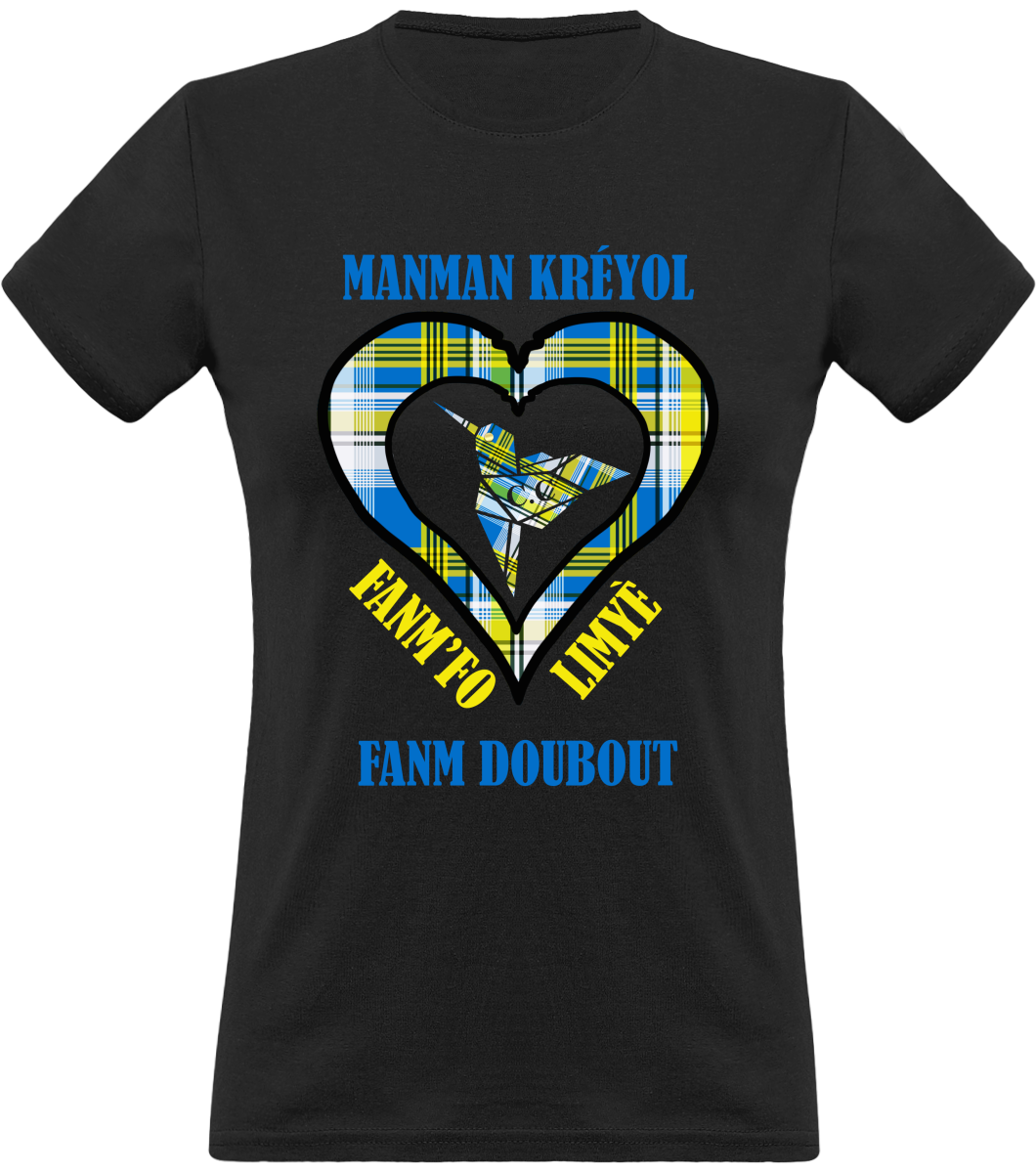 Colibri Madras Blé/Bleu T-shirt Manman Kréyol Fanm fo