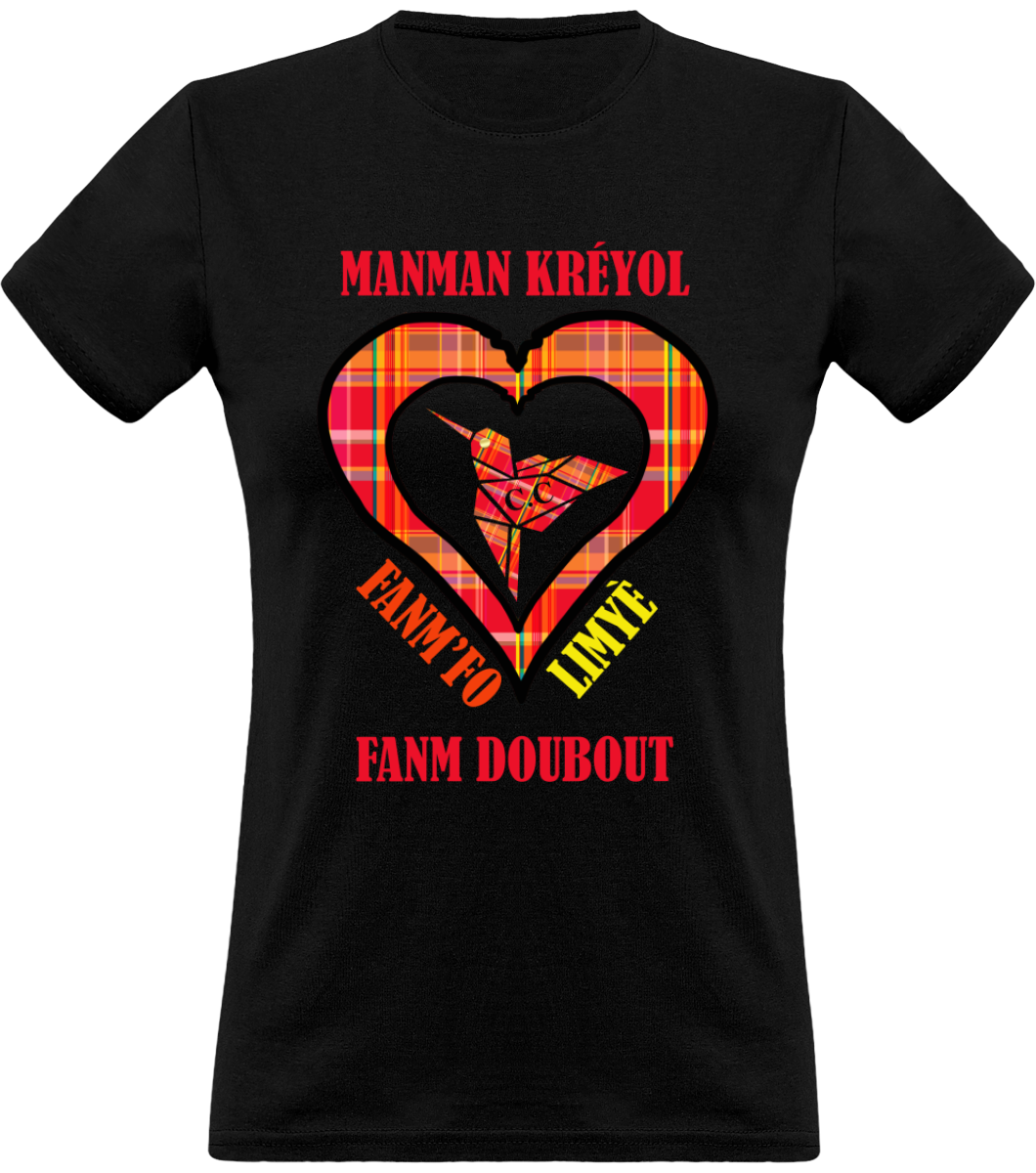 Colibri Madras Rouj/Rouge T-Shirt Manman Kréyol Fanm fo