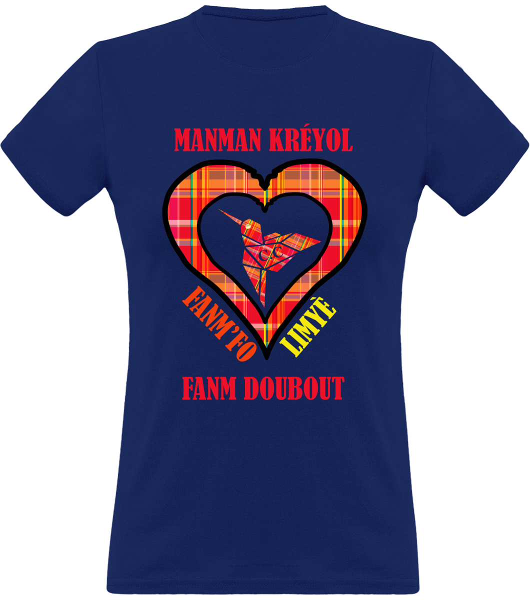 Colibri Madras Rouj/Rouge T-Shirt Manman Kréyol Fanm fo
