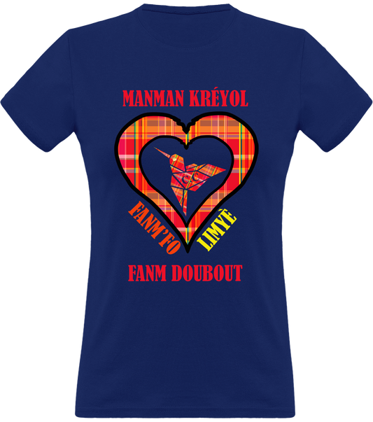 Colibri Madras Rouj/Rouge T-Shirt Manman Kréyol Fanm fo