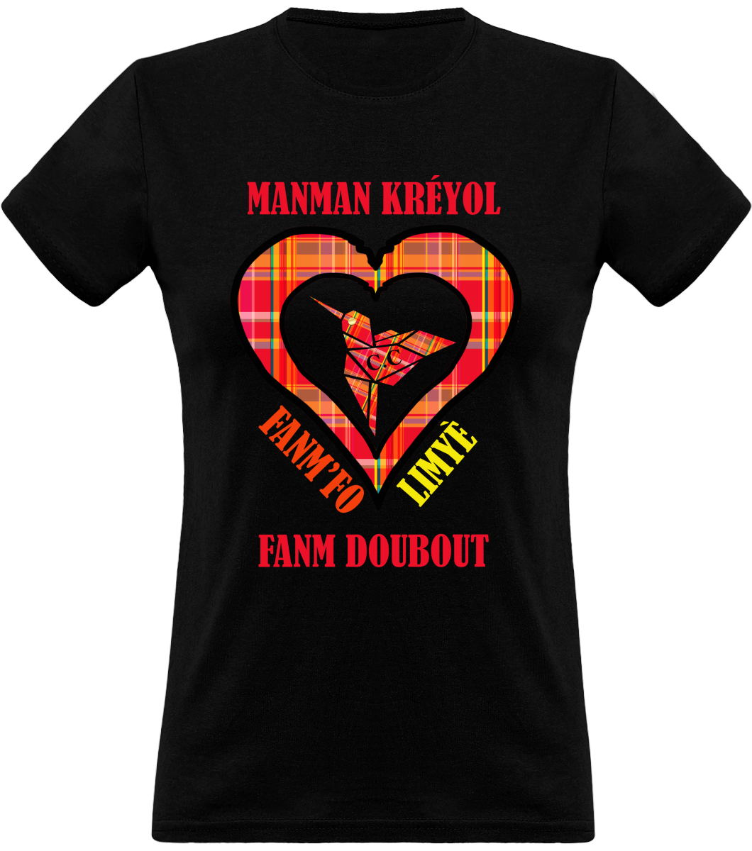 Colibri Madras Rouj/Rouge T-Shirt Manman Kréyol Fanm fo