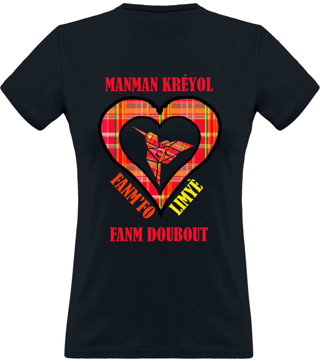 Colibri Madras Rouj/Rouge T-Shirt Manman Kréyol Fanm fo