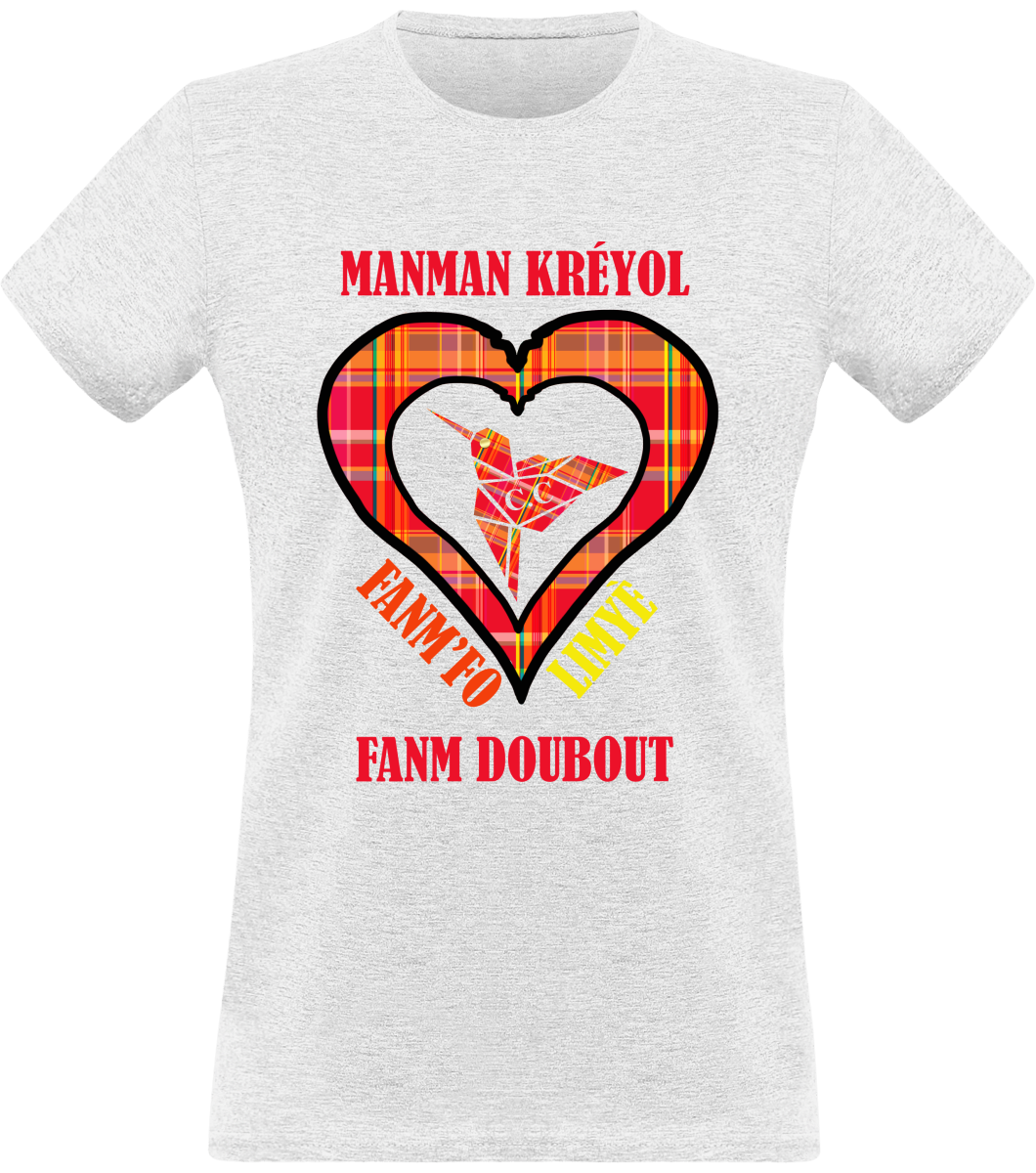Colibri Madras Rouj/Rouge T-Shirt Manman Kréyol Fanm fo