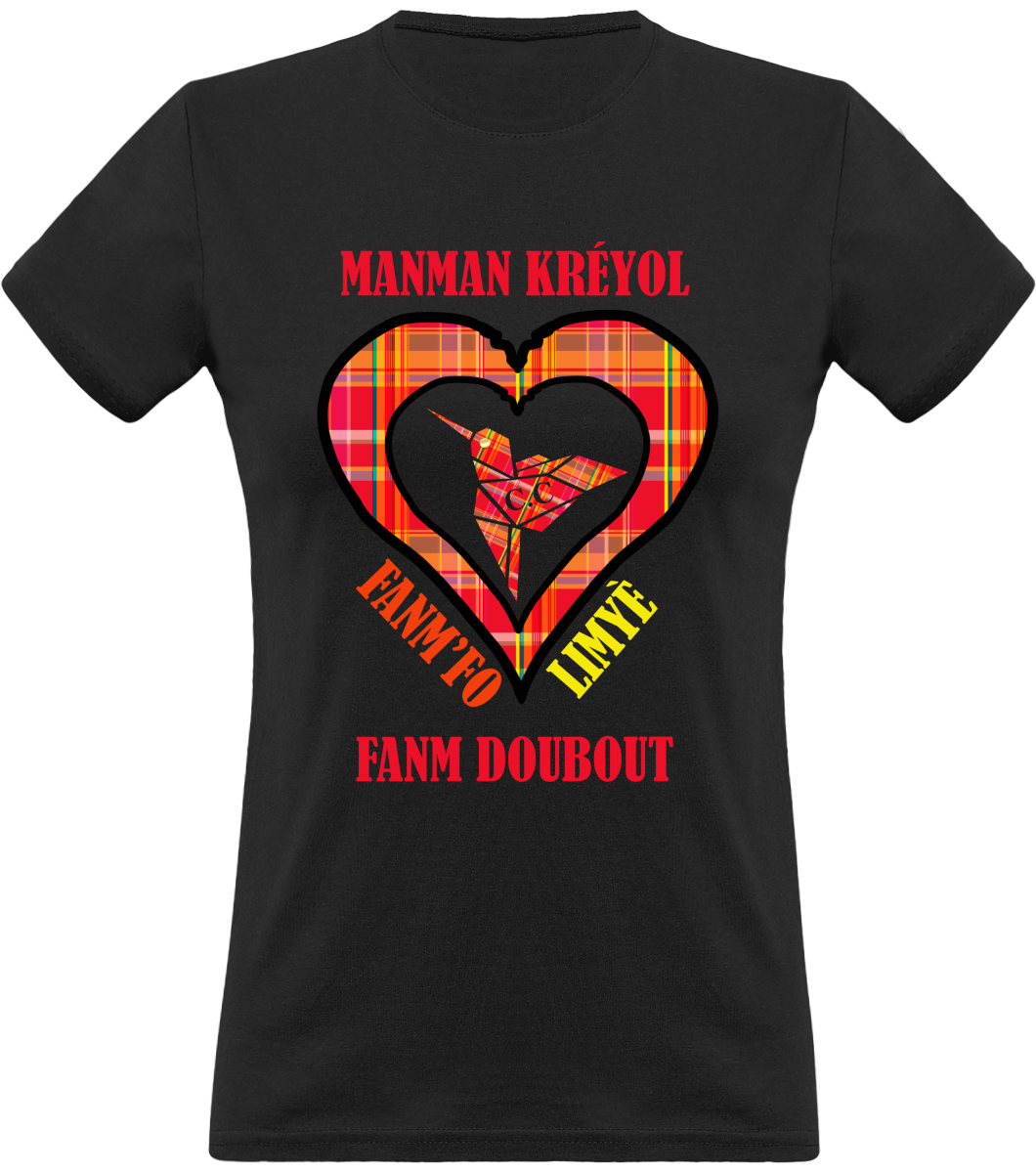 Colibri Madras Rouj/Rouge T-Shirt Manman Kréyol Fanm fo
