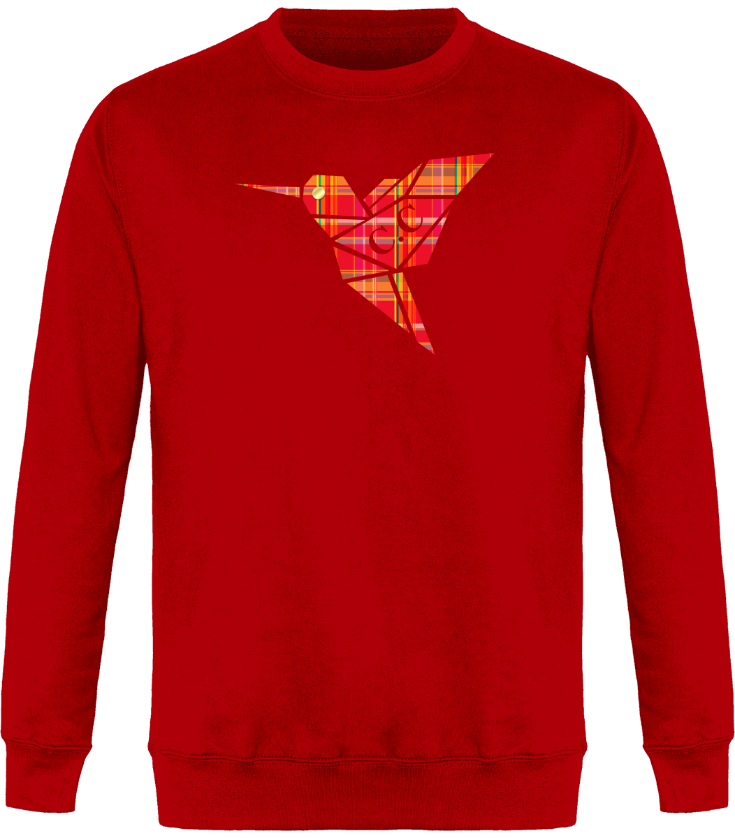 Sweat Col Rond Unisexe Colibri Madras Rouge