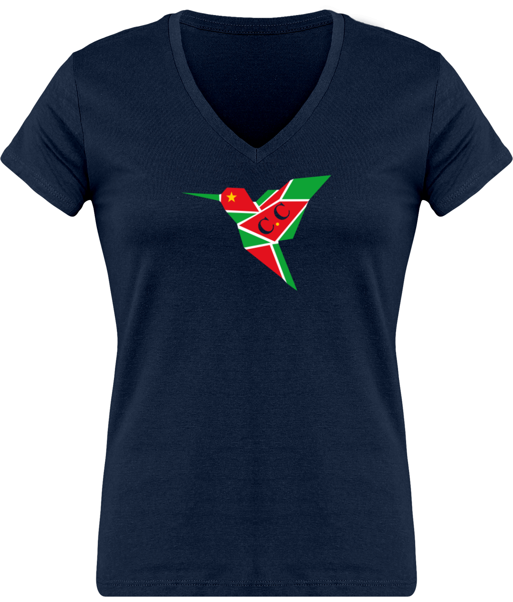 T-Shirt Femme moulant Col V, C.C GwadaStyl'