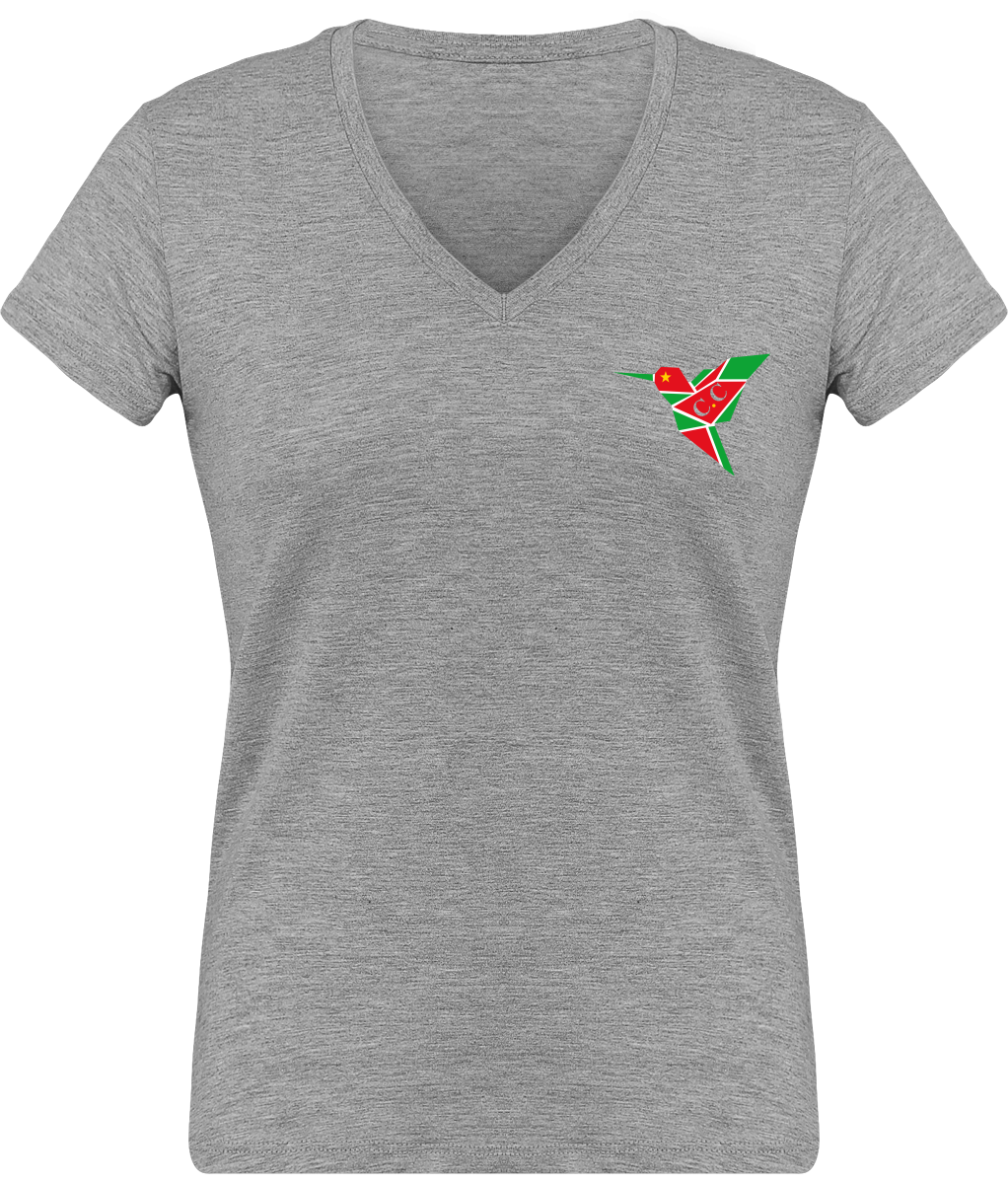 T-Shirt Femme moulant Col V, C.C GwadaStyl'