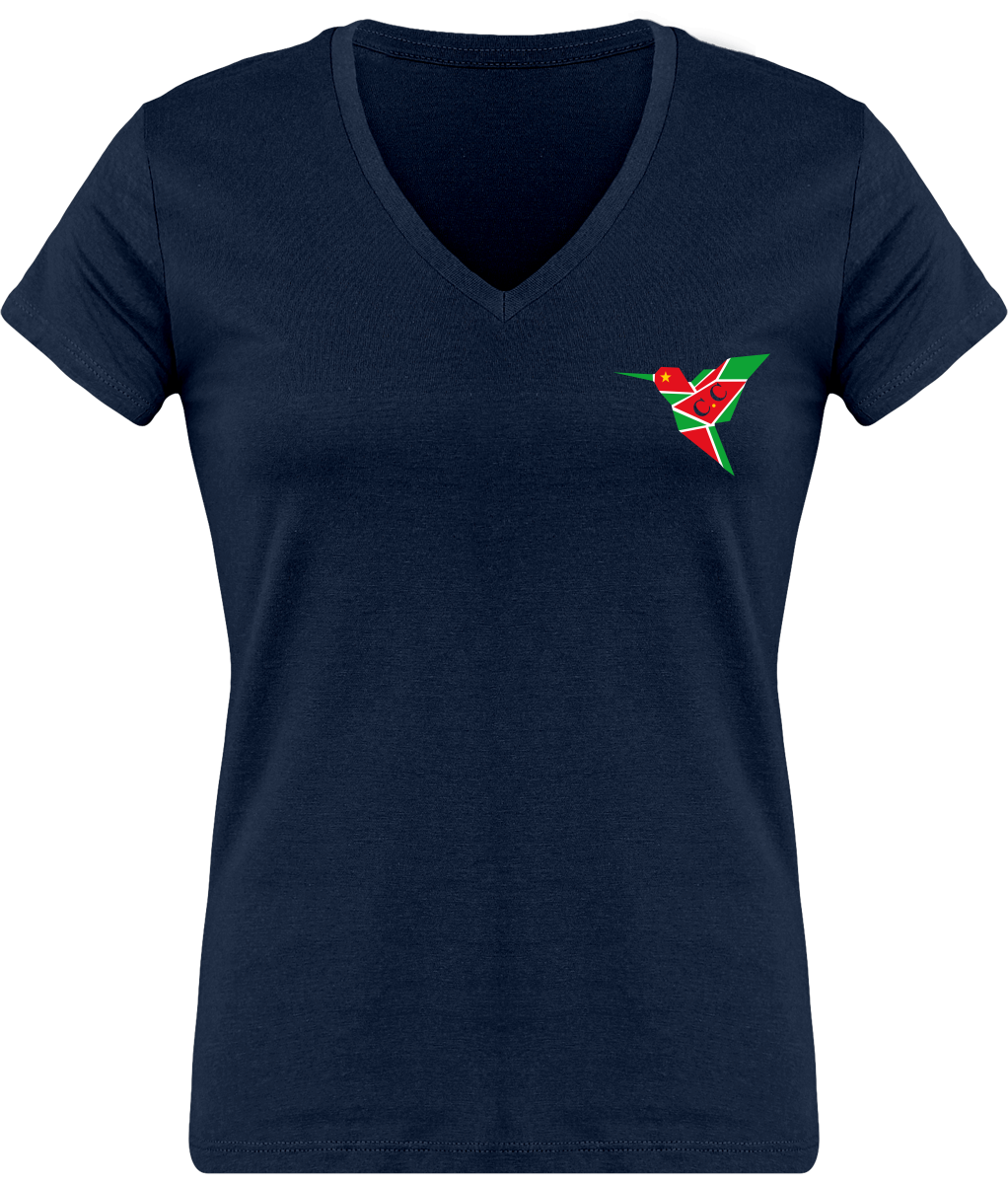 T-Shirt Femme moulant Col V, C.C GwadaStyl'