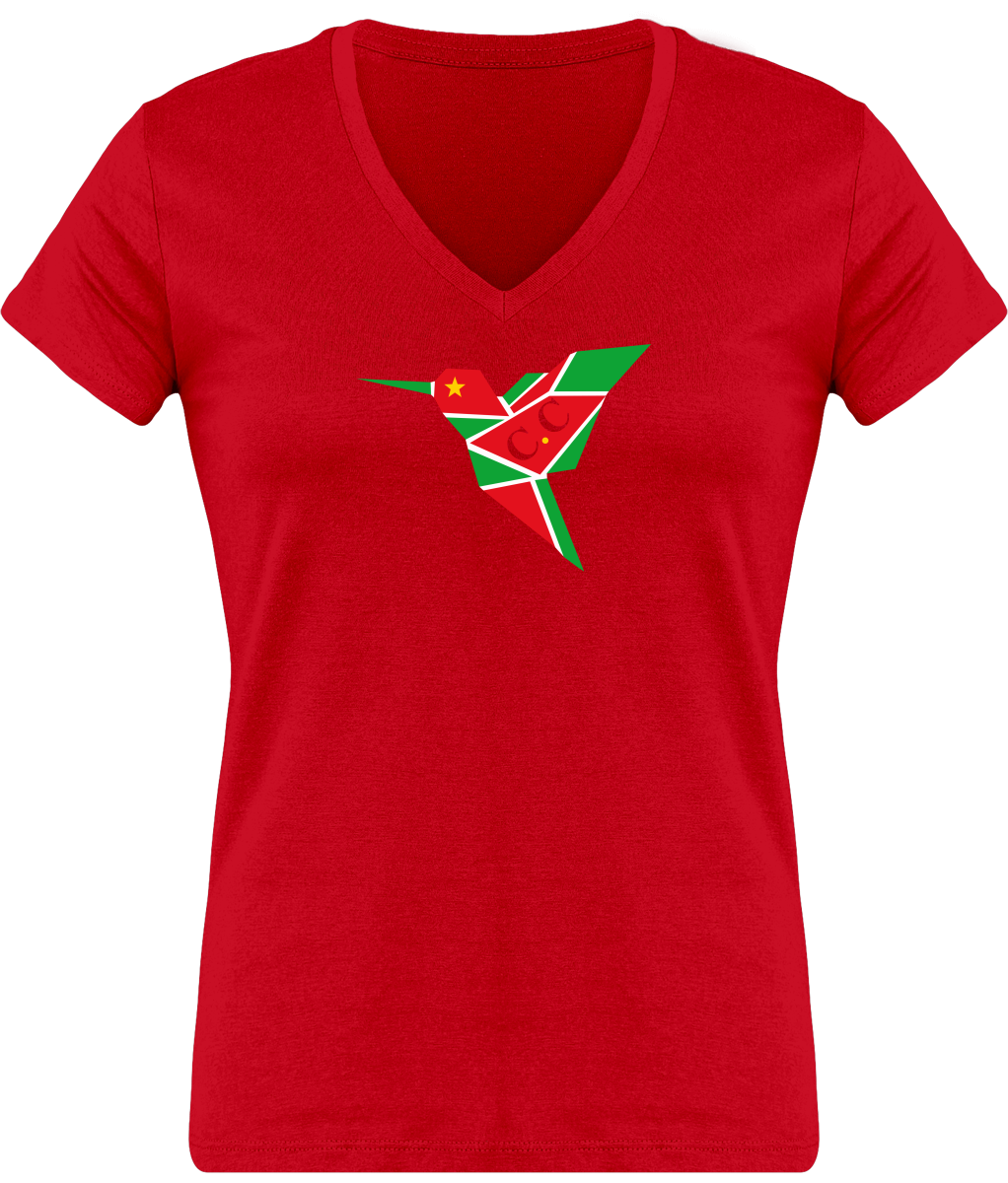 T-Shirt Femme moulant Col V, C.C GwadaStyl'