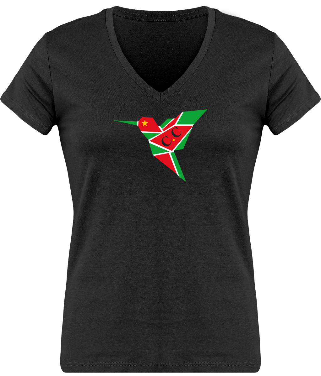 T-Shirt Femme moulant Col V, C.C GwadaStyl'
