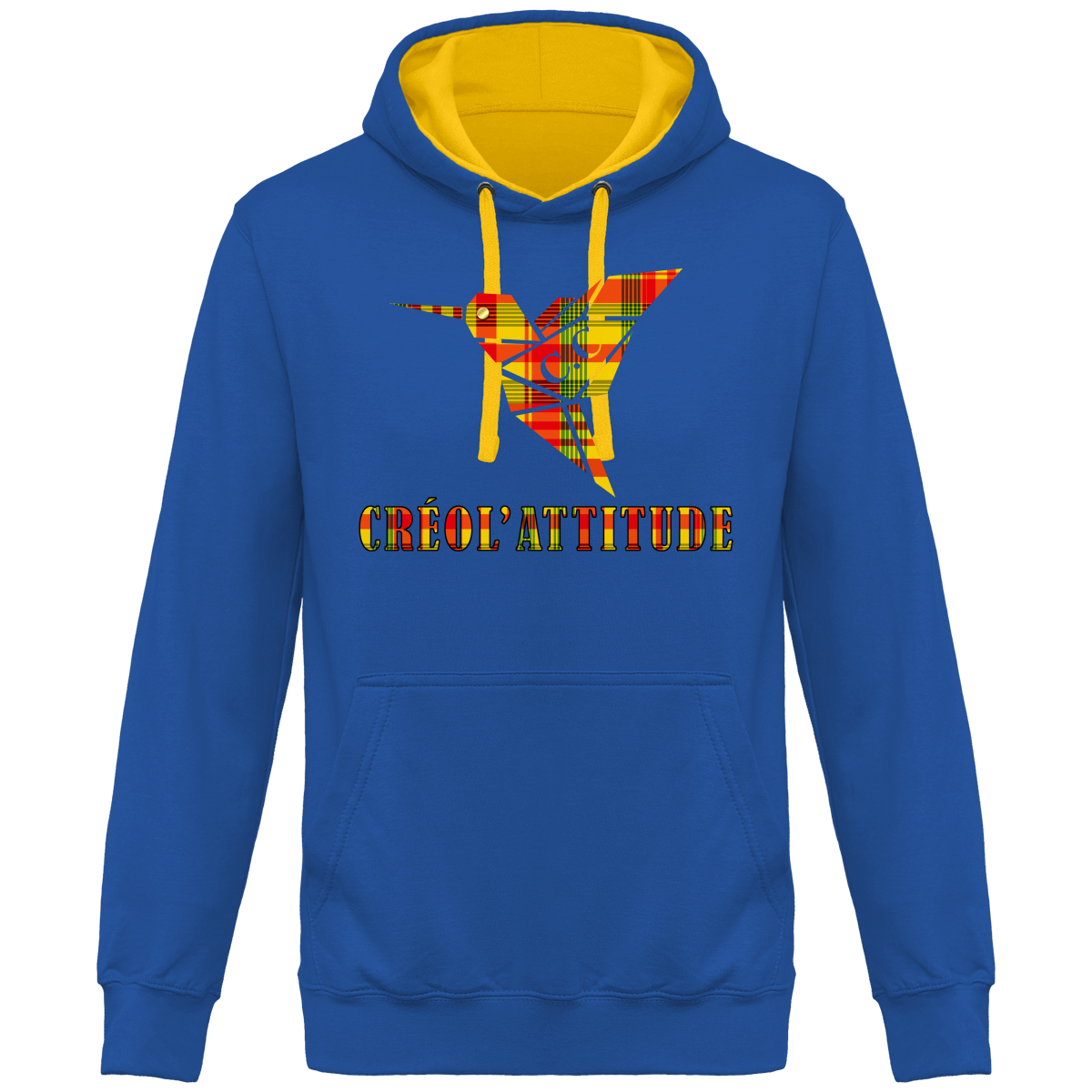 Sweat à Capuche Bicolore Madras Sunshine Créol'Attitude