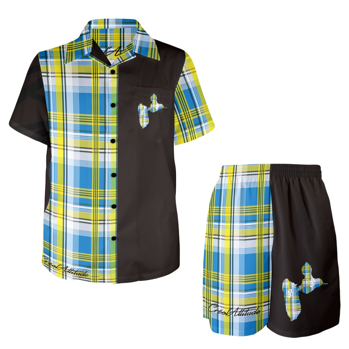Ensemble chemise short Madras Bleu