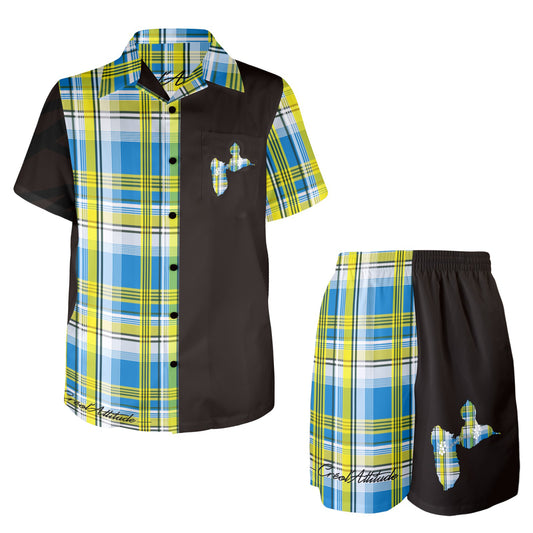 Ensemble chemise short Madras Bleu