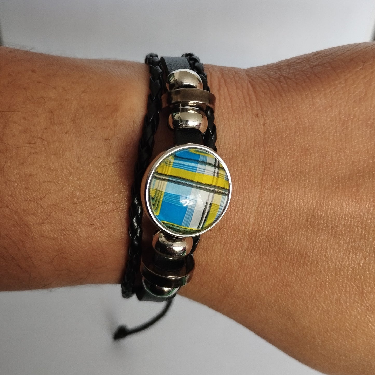 Bracelet en cuir tissé dôme Madras