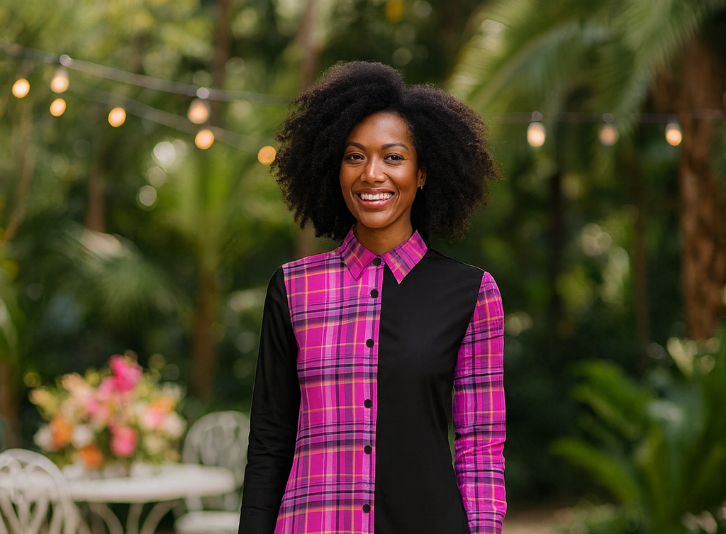 Robe Chemise Madras Framboise