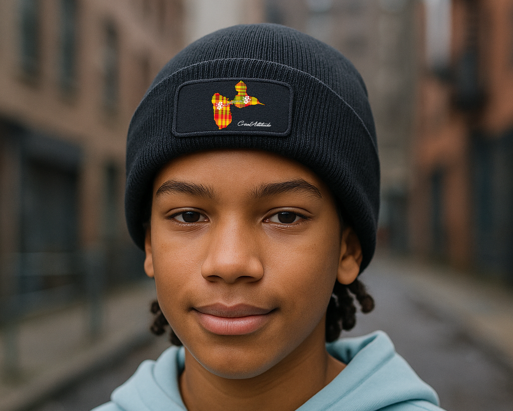 Bonnet Patch Carte Guadeloupe en Madras Créol'Attitude