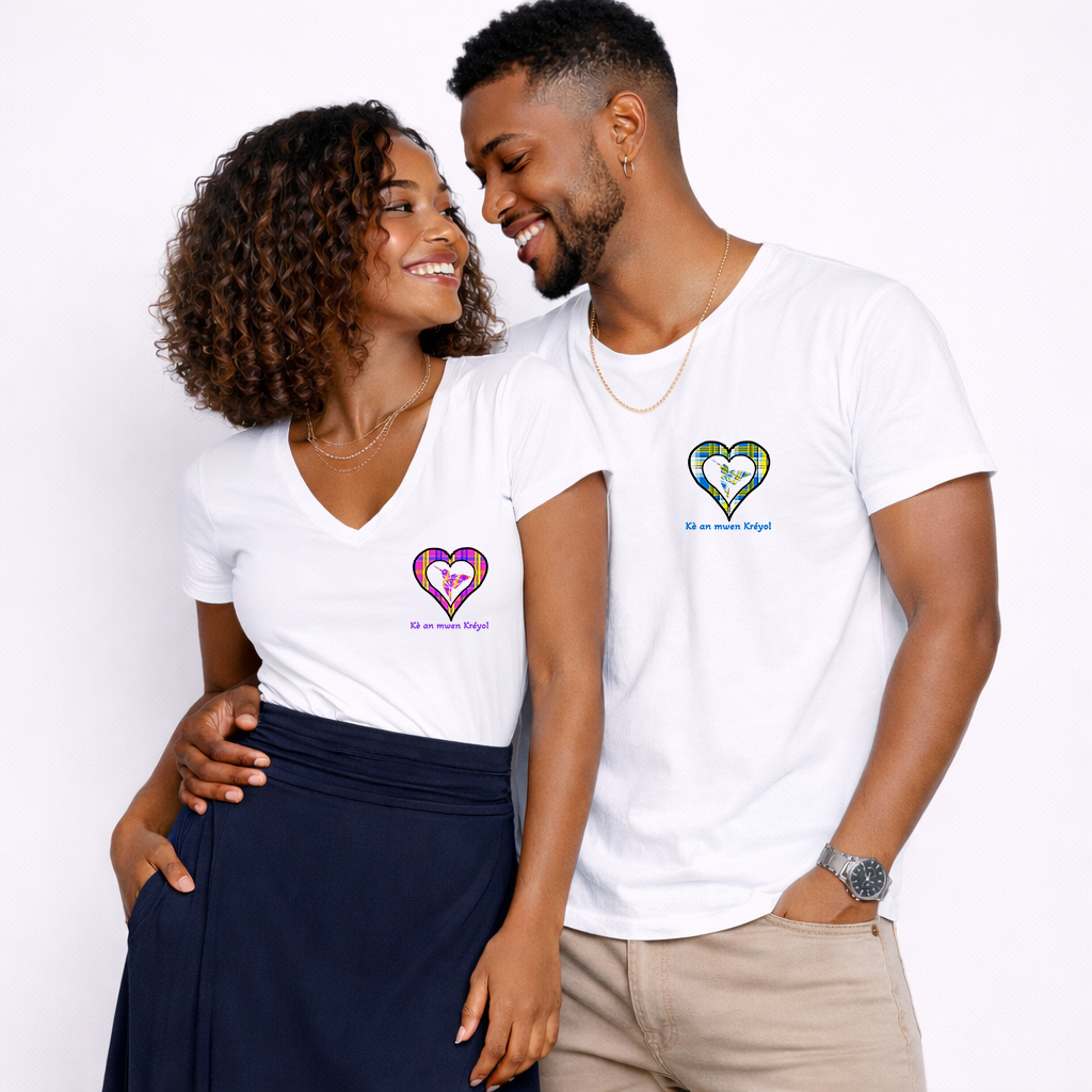 Tee-shirt col v Madras Kè an mwen