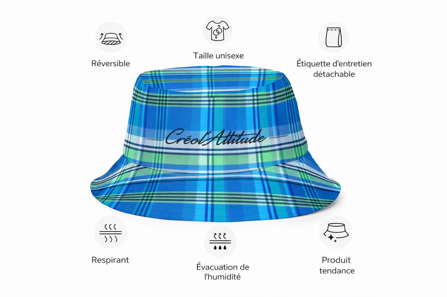 Bob réversible Madras Bleu Vert