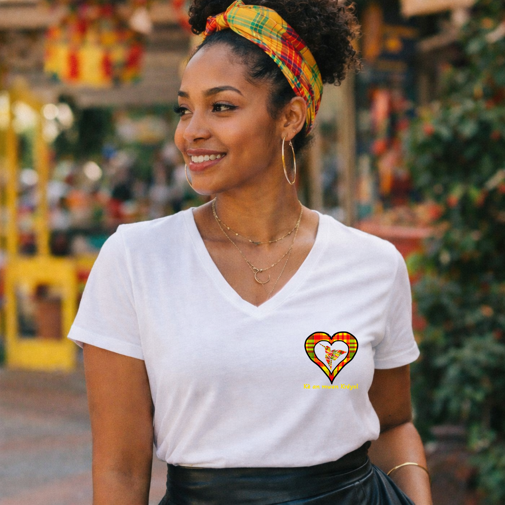 Tee-shirt col v Madras Kè an mwen