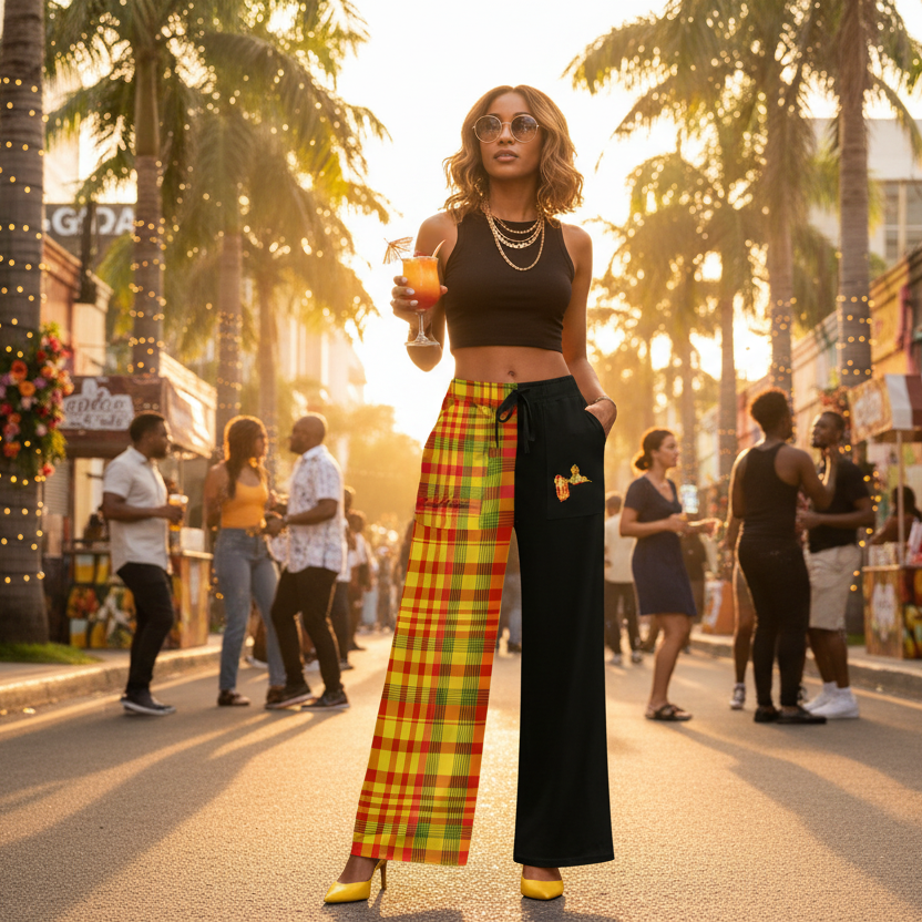 Pantalon évasé Madras - Événement tropical urbain