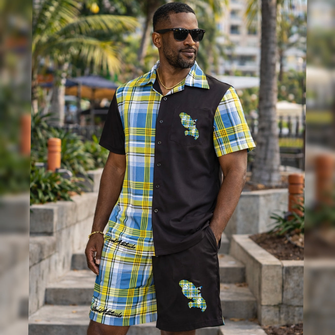 Ensemble chemise short Madras Bleu