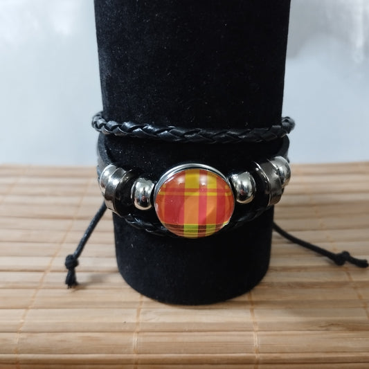 Bracelet en cuir tissé dôme Madras