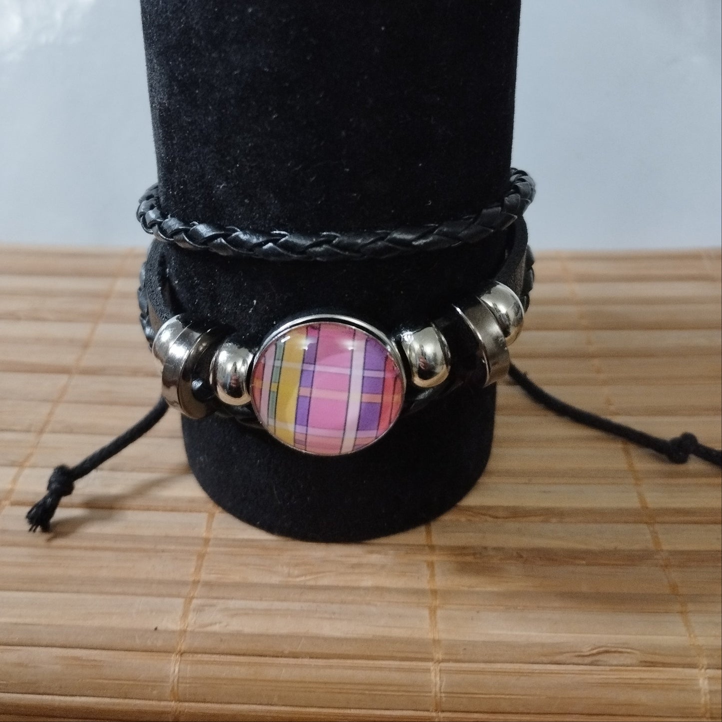 Bracelet en cuir tissé dôme Madras