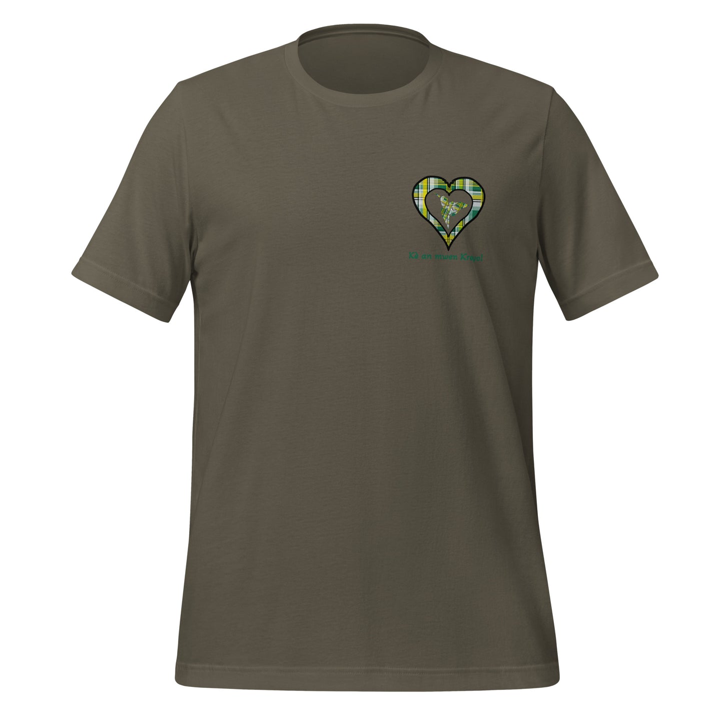 T-shirt ajusté Unisexe Coeur poitrine Madras Vert Kè an mwen
