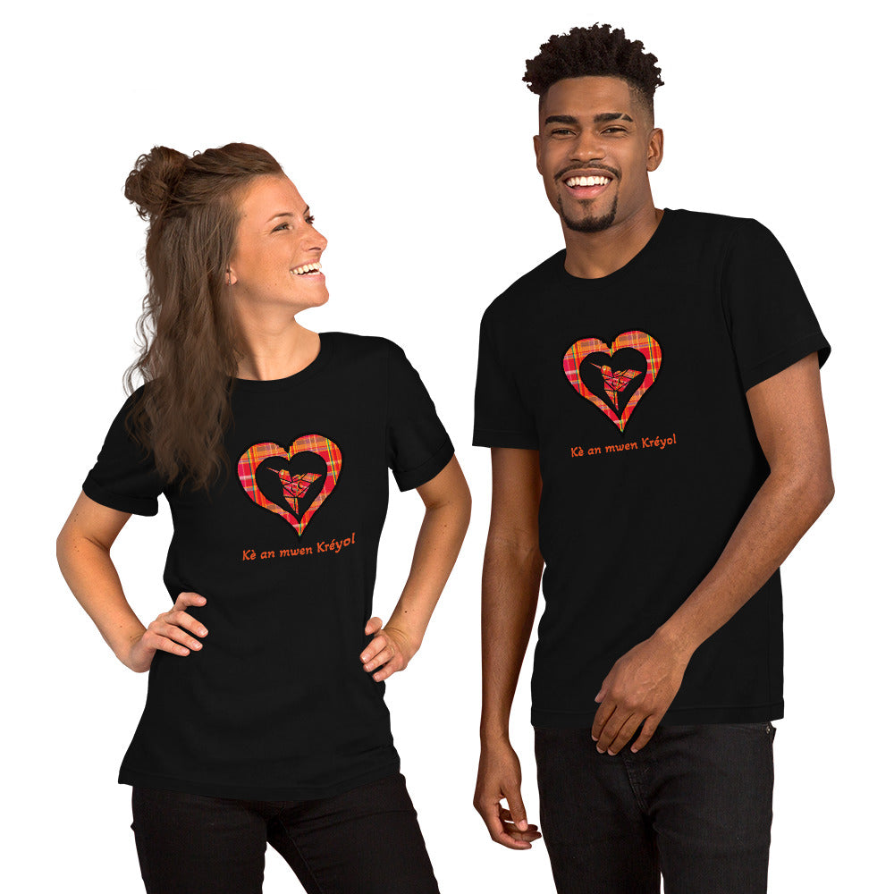 T-shirt ajusté Unisexe Coeur poitrine Madras Rouge Kè an mwen