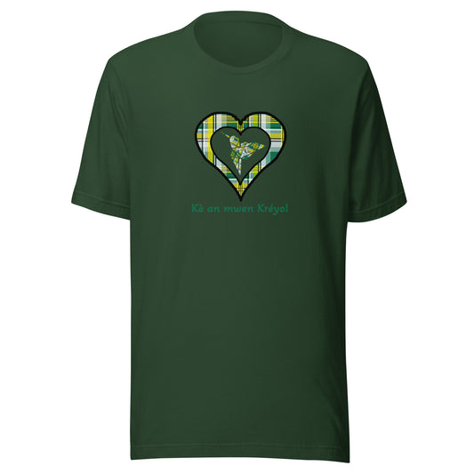 T-shirt ajusté Unisexe Coeur Madras Vert Kè an mwen